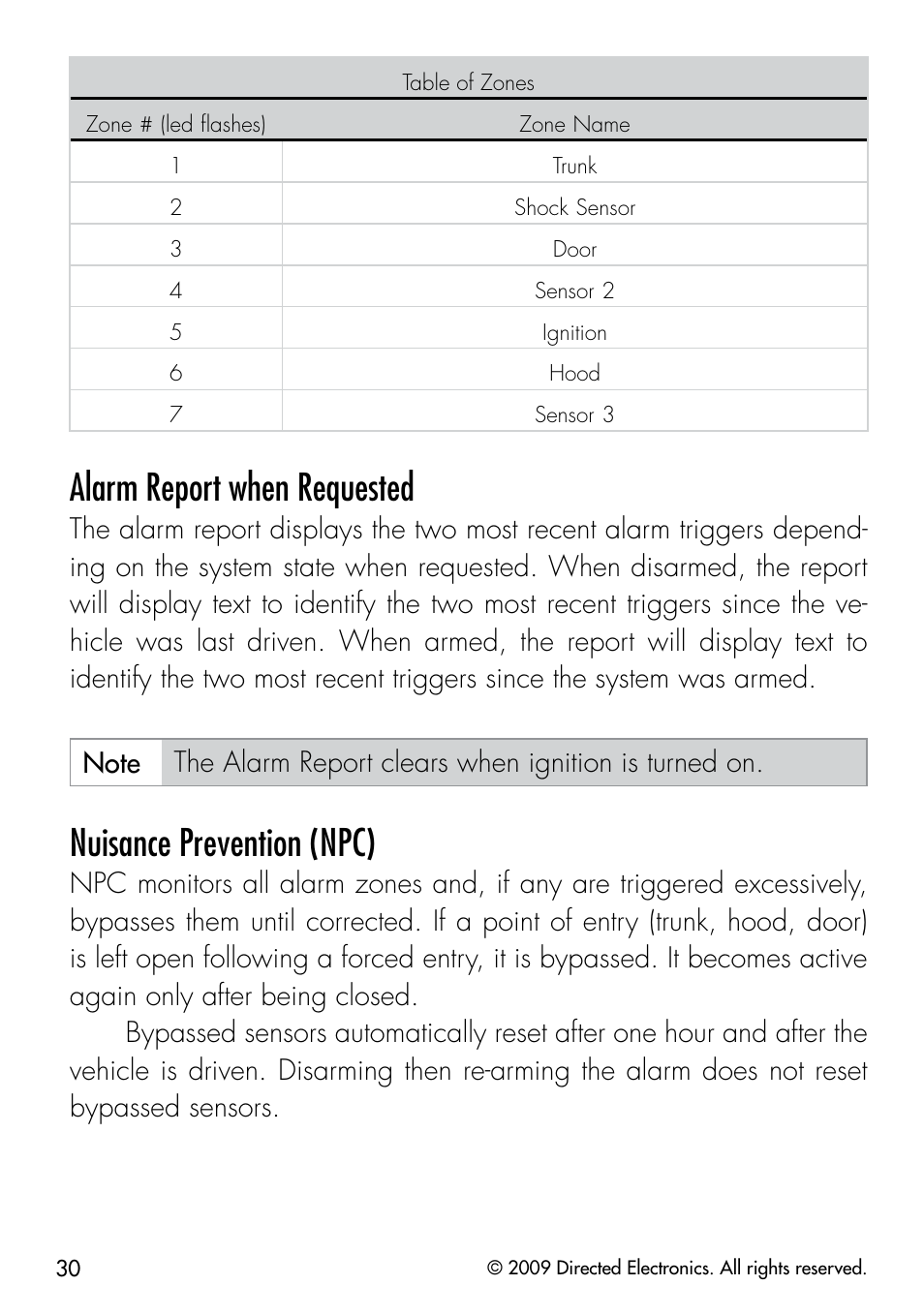 Alarm report when requested, Nuisance prevention (npc) | Directed Electronics PYTHON 333 User Manual | Page 33 / 53