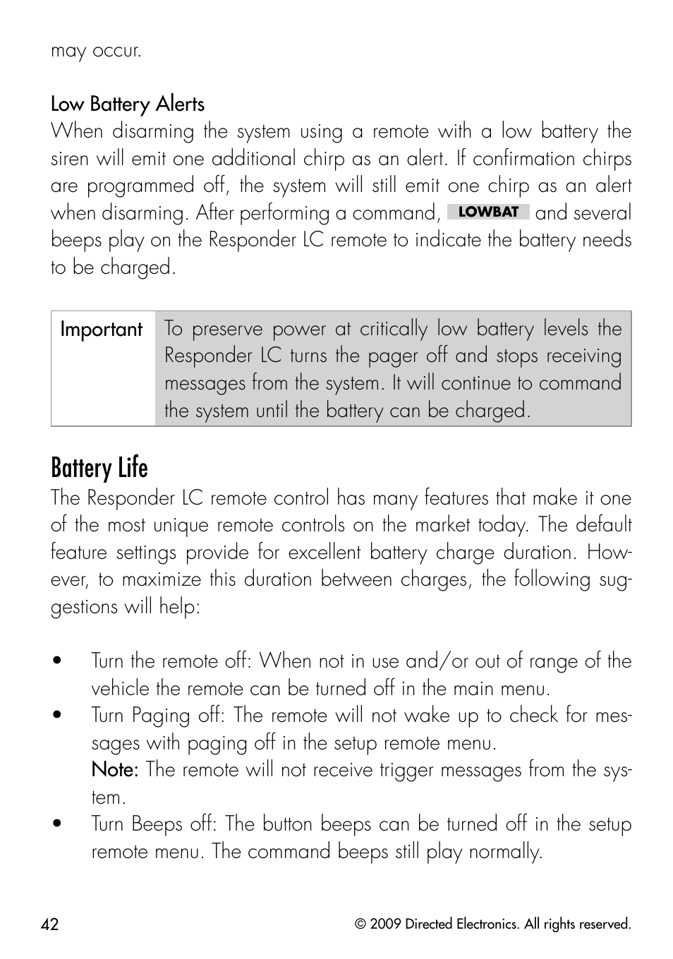 Battery life | Directed Electronics PYTHON 333 User Manual | Page 45 / 53