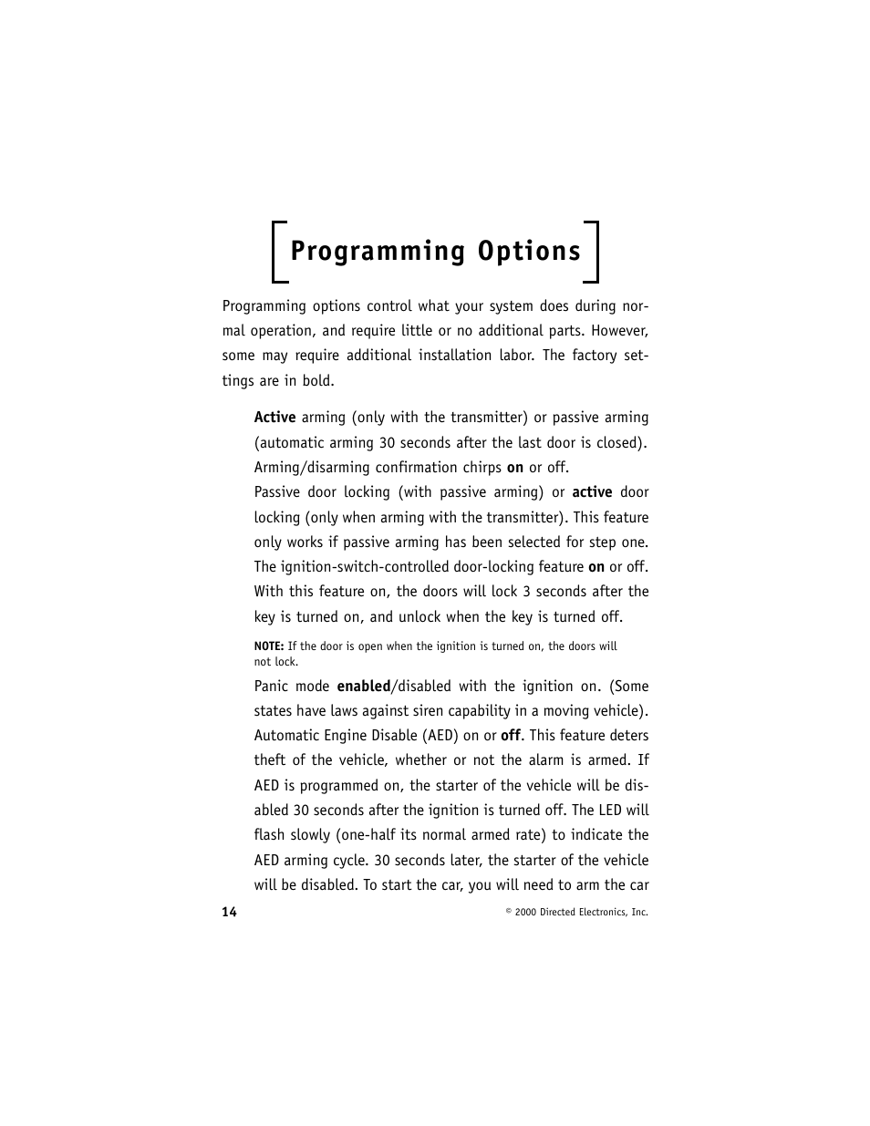 Programming options | Directed Electronics 732T User Manual | Page 17 / 25