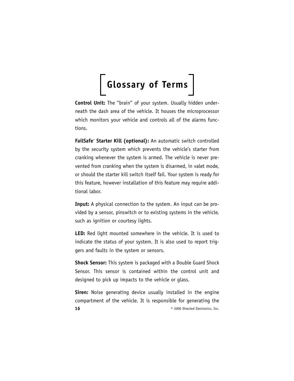 Glossary of terms | Directed Electronics 732T User Manual | Page 19 / 25