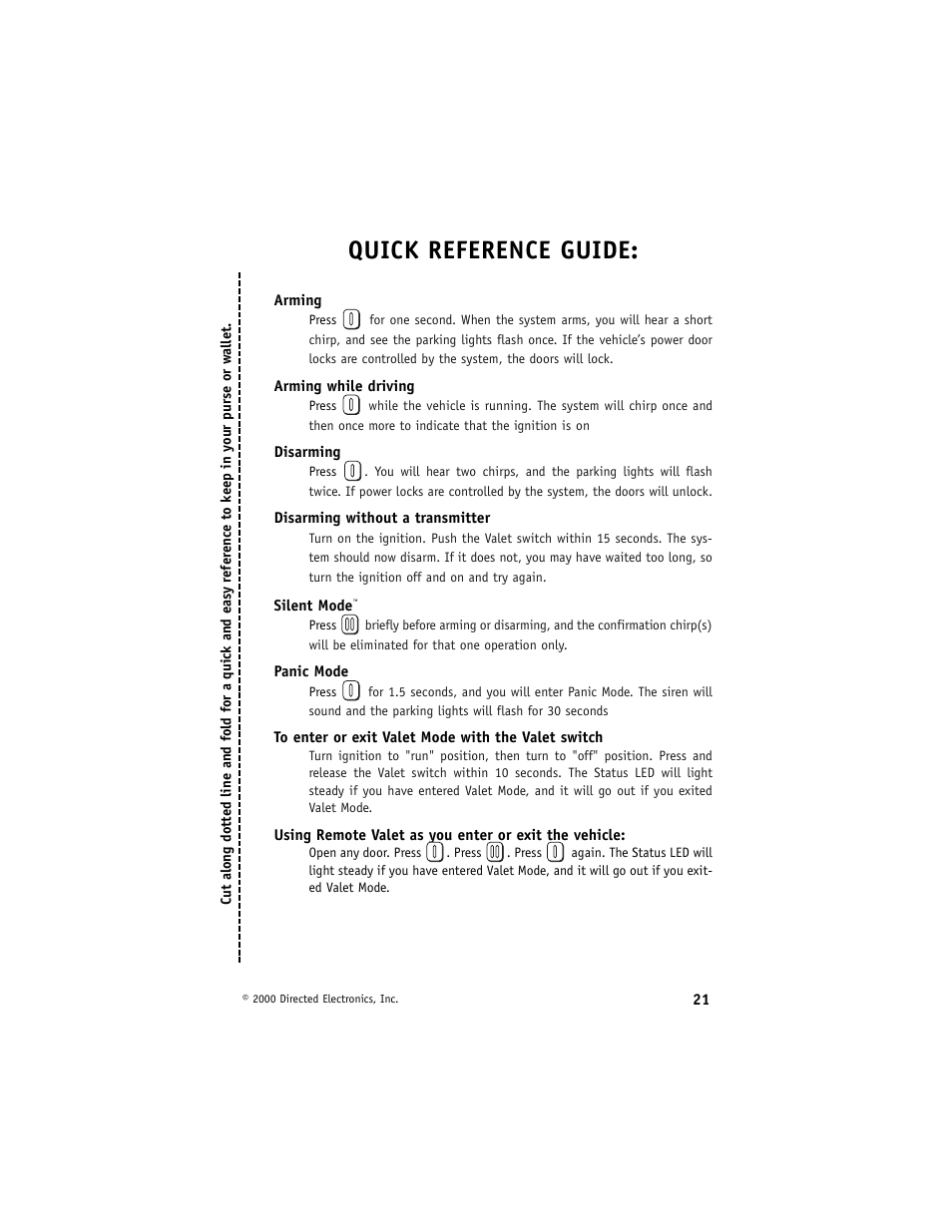 Quick reference guide | Directed Electronics 732T User Manual | Page 24 / 25