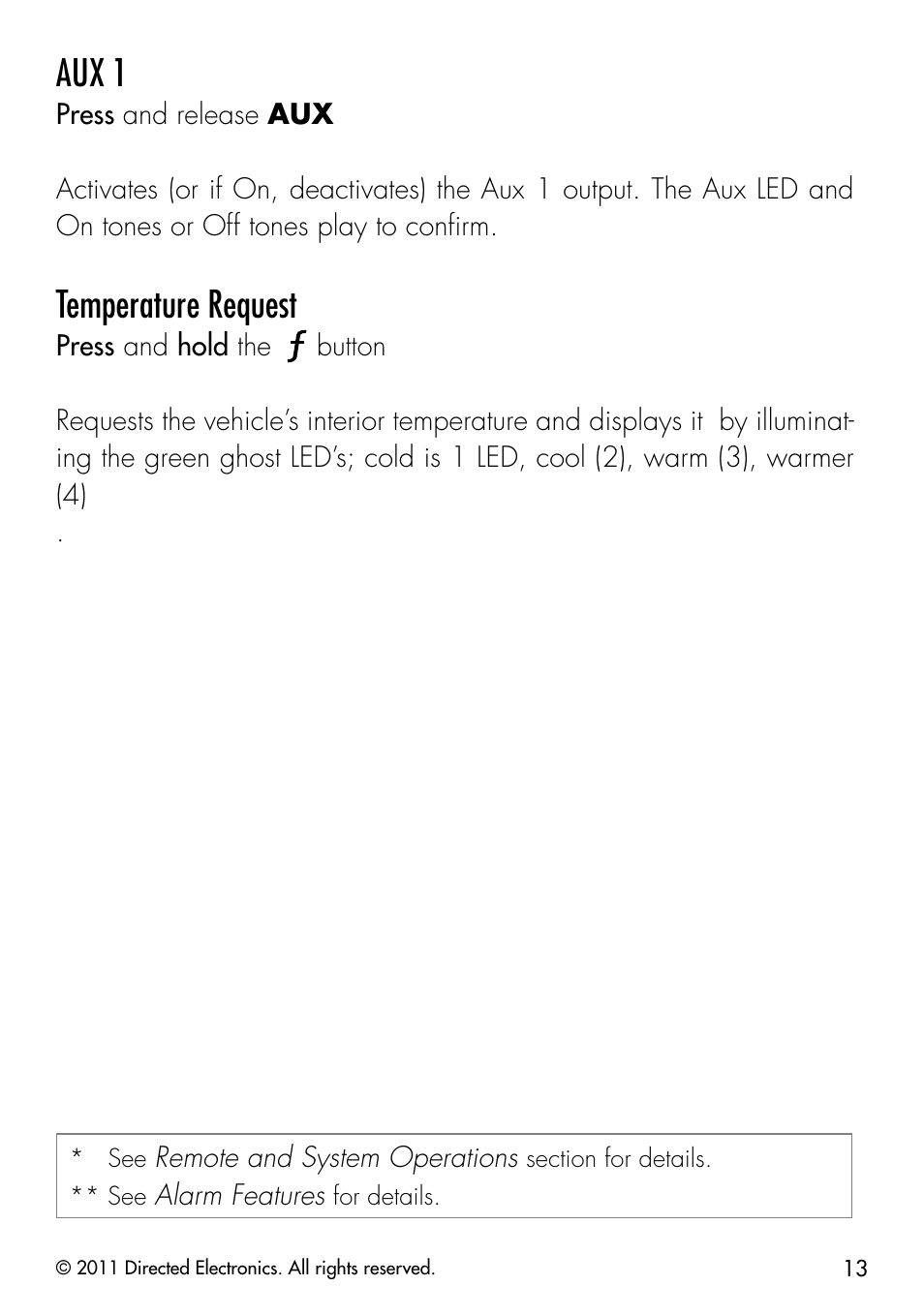 Aux 1, Temperature request | Directed Electronics PYTHON 872 User Manual | Page 16 / 53