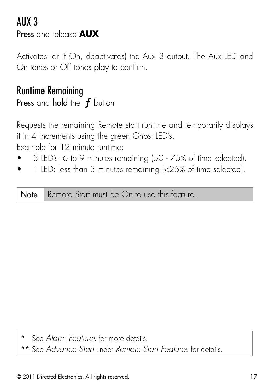 Aux 3, Runtime remaining | Directed Electronics PYTHON 872 User Manual | Page 20 / 53