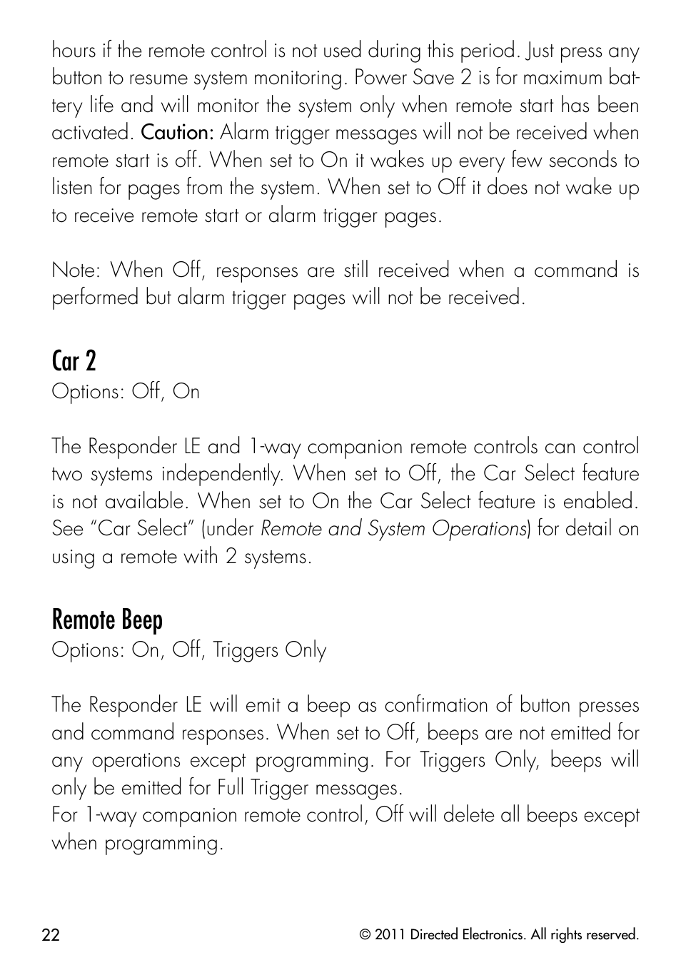 Car 2, Remote beep | Directed Electronics PYTHON 872 User Manual | Page 25 / 53