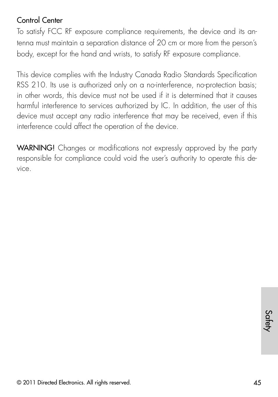 Safety | Directed Electronics PYTHON 872 User Manual | Page 48 / 53