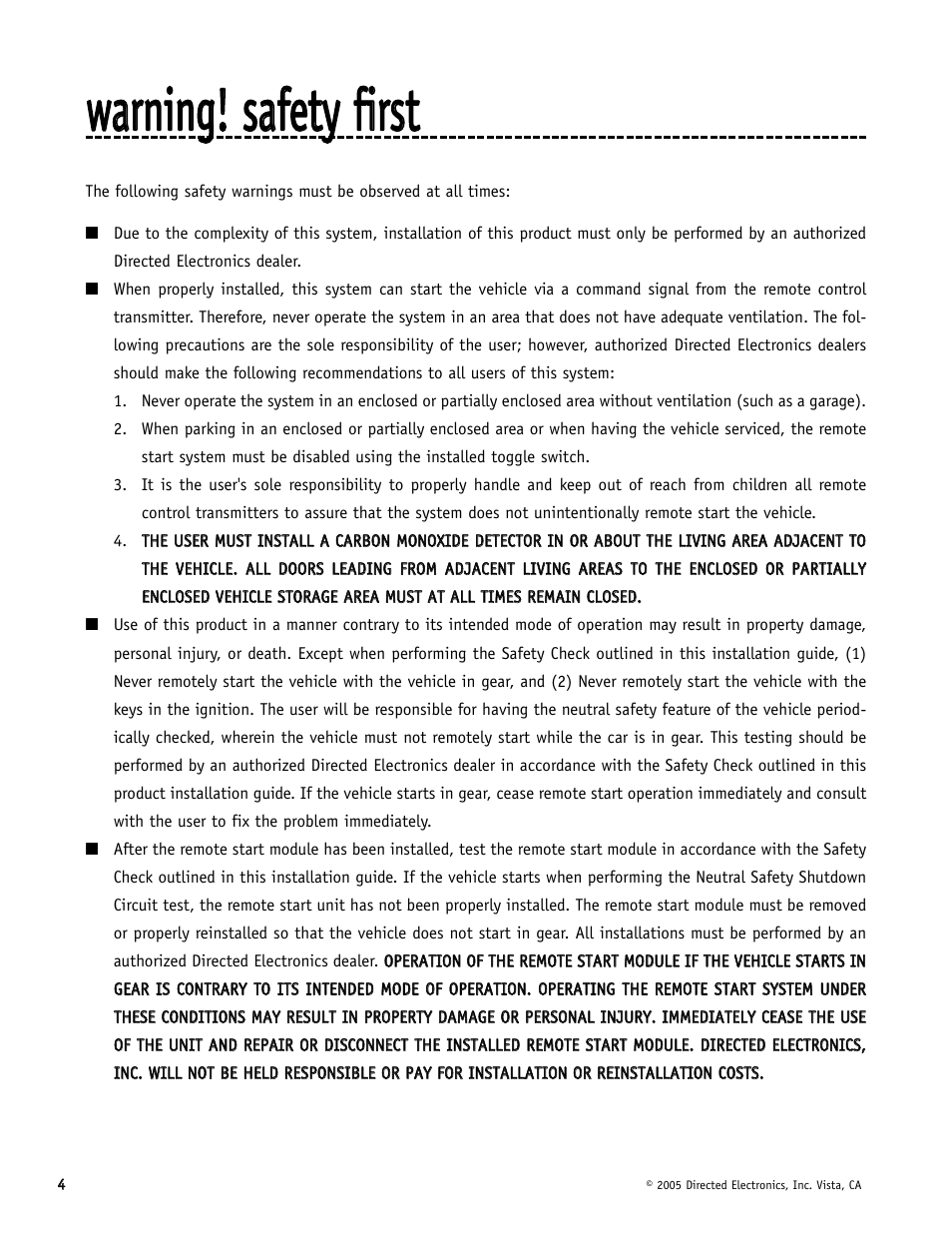 Wwaarrnniinngg!! ssaaffeettyy ffiirrsstt | Directed Electronics Hornet 564T User Manual | Page 4 / 56