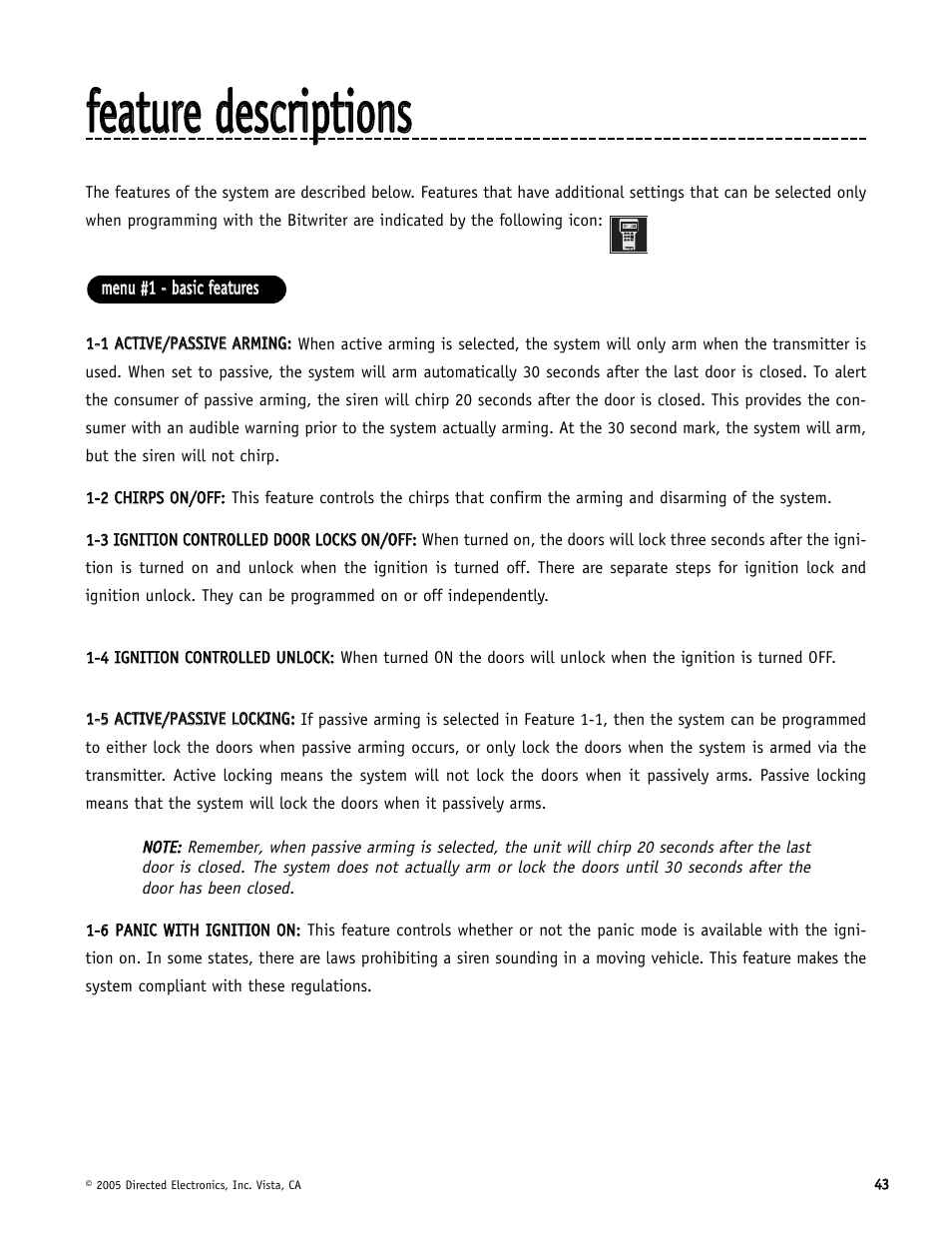 Ffeeaattuurree ddeessccrriippttiioonnss | Directed Electronics Hornet 564T User Manual | Page 43 / 56