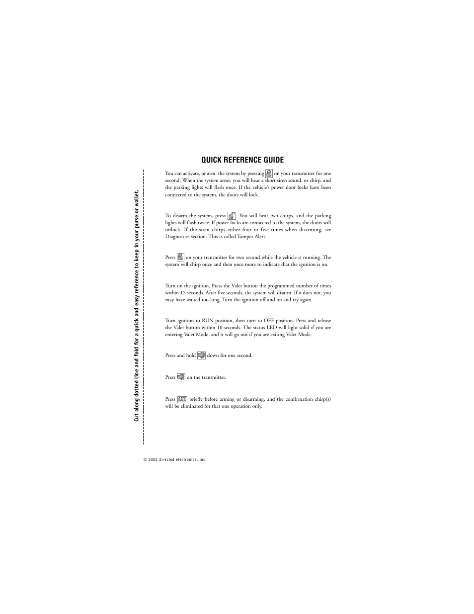 Quick reference guide | Directed Electronics G436S 5220XS User Manual | Page 36 / 38