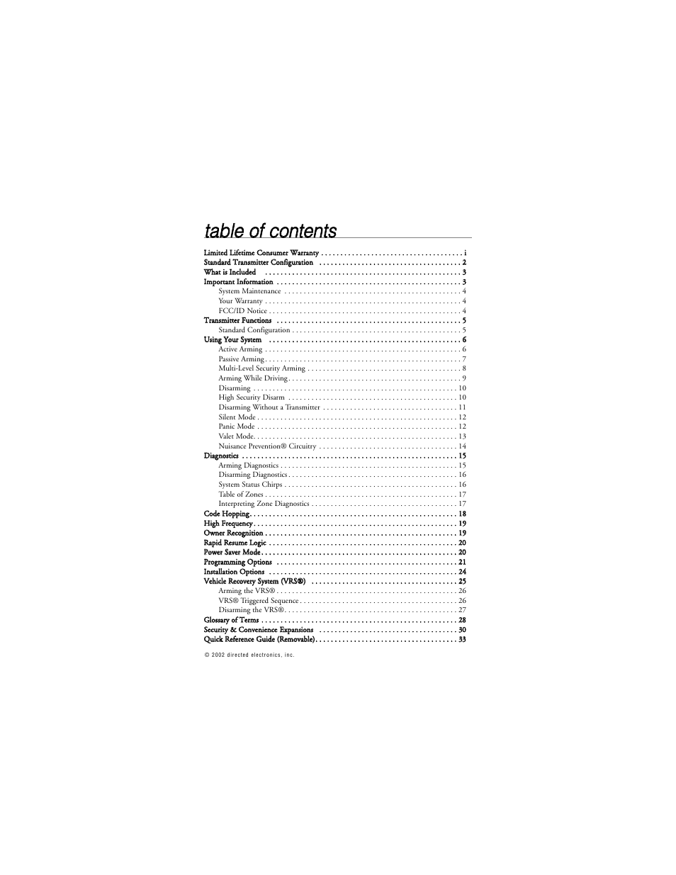 Tta ab blle e o off c co on ntte en nttss | Directed Electronics G436S 5220XS User Manual | Page 4 / 38