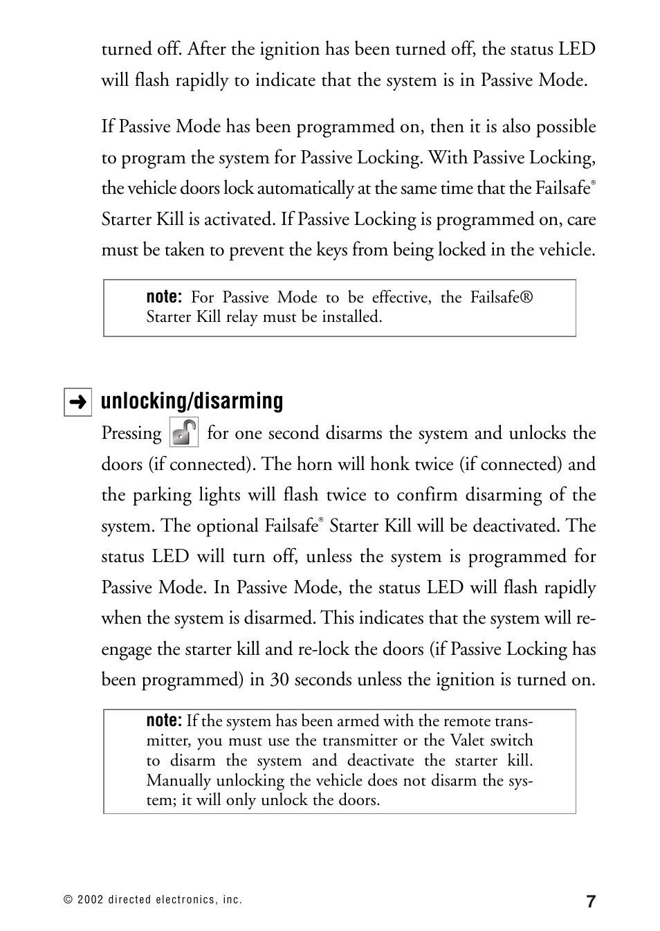 Unlocking/disarming | Directed Electronics 440HP User Manual | Page 11 / 19
