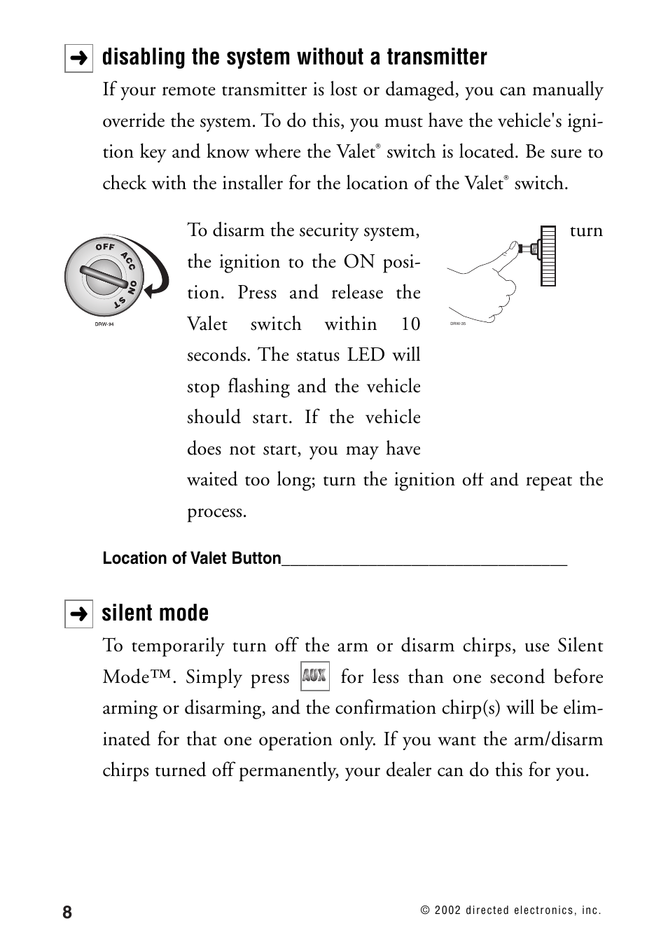 Disabling the system without a transmitter, Silent mode | Directed Electronics 440HP User Manual | Page 12 / 19