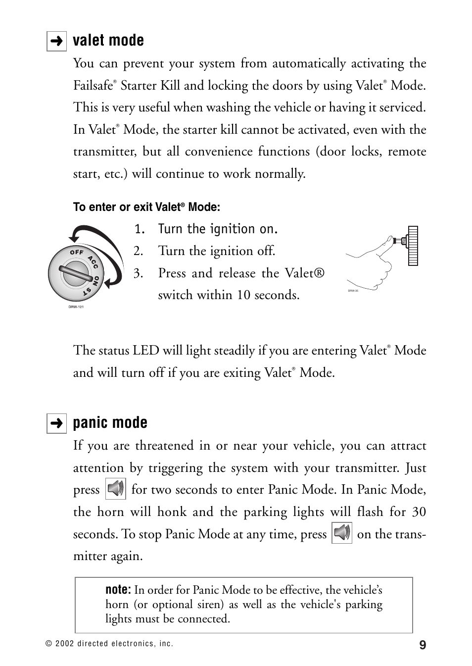 Valet mode, Panic mode | Directed Electronics 440HP User Manual | Page 13 / 19