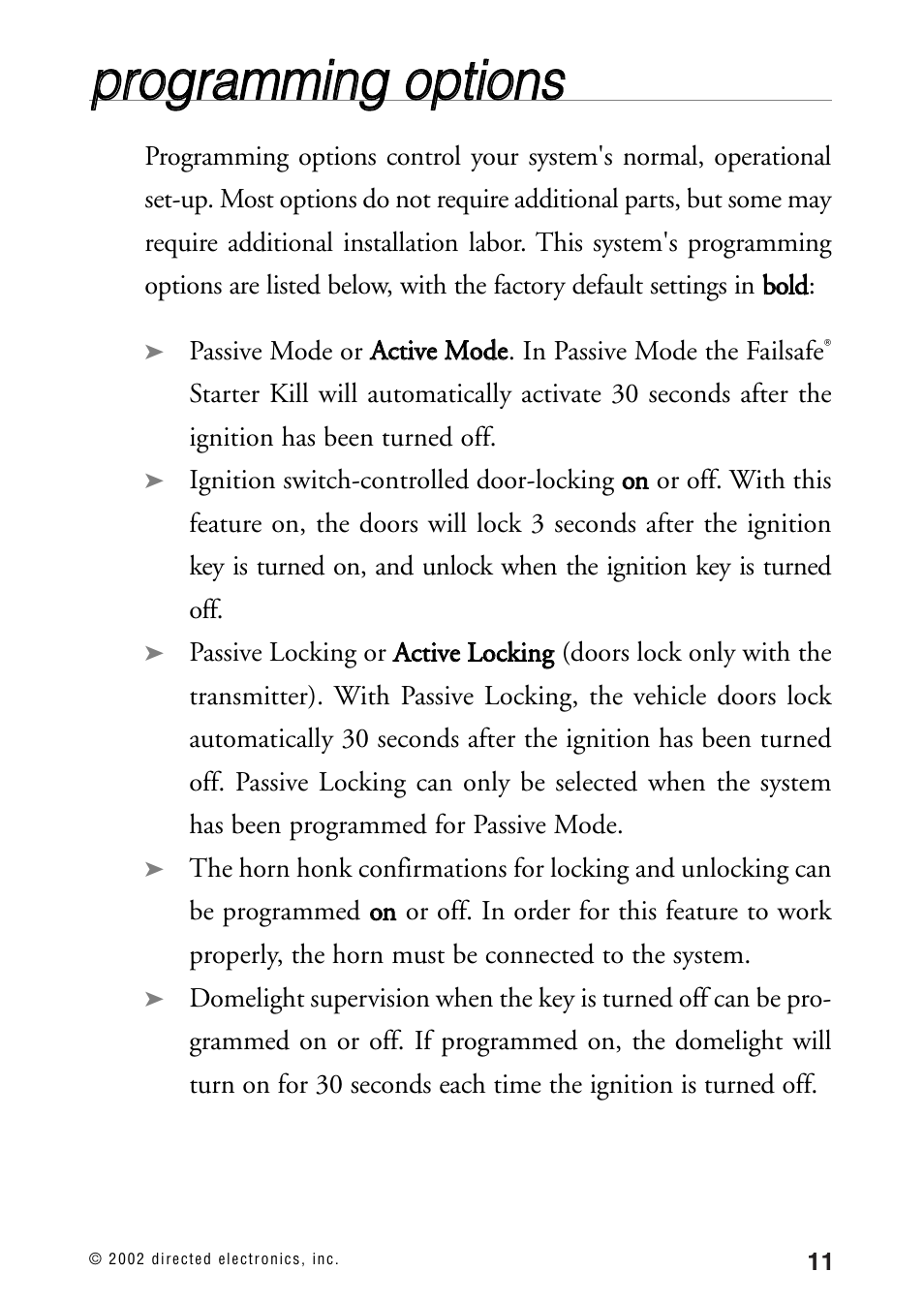 Pprro og grra am mm miin ng g o op pttiio on nss | Directed Electronics 440HP User Manual | Page 15 / 19