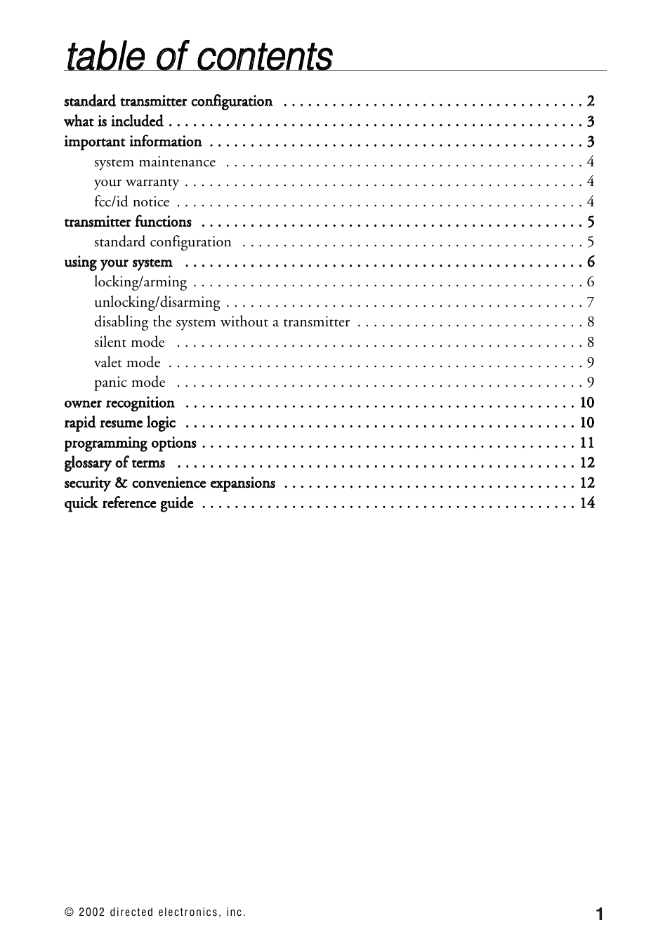 Tta ab blle e o off c co on ntte en nttss | Directed Electronics 440HP User Manual | Page 5 / 19