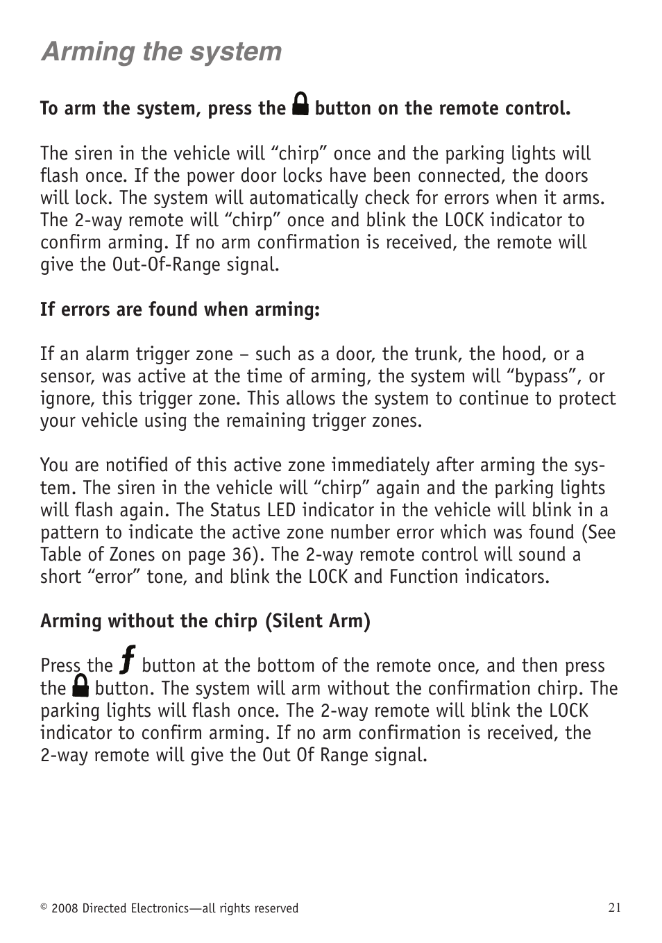 Arming the system | Directed Electronics VIPER 5701 User Manual | Page 27 / 56