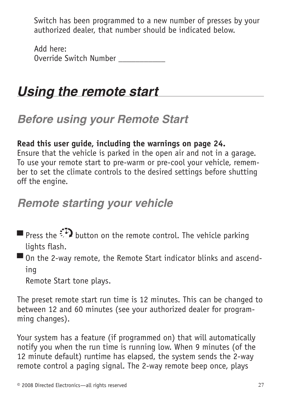 Using the remote start, Before using your remote start, Remote starting your vehicle | Directed Electronics VIPER 5701 User Manual | Page 33 / 56