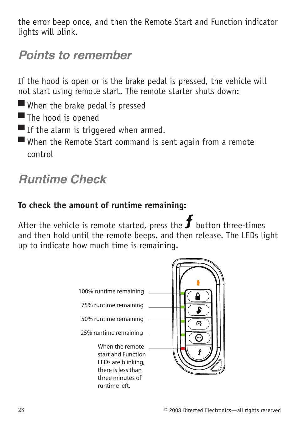 Points to remember, Runtime check, Points to remember runtime check | Directed Electronics VIPER 5701 User Manual | Page 34 / 56