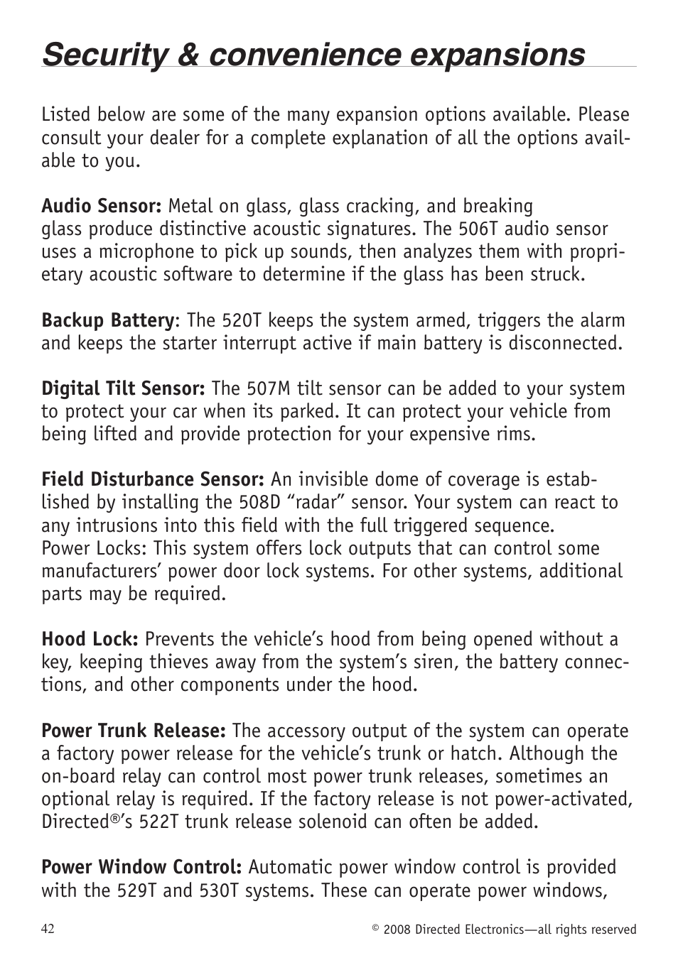 Security & convenience expansions | Directed Electronics VIPER 5701 User Manual | Page 48 / 56