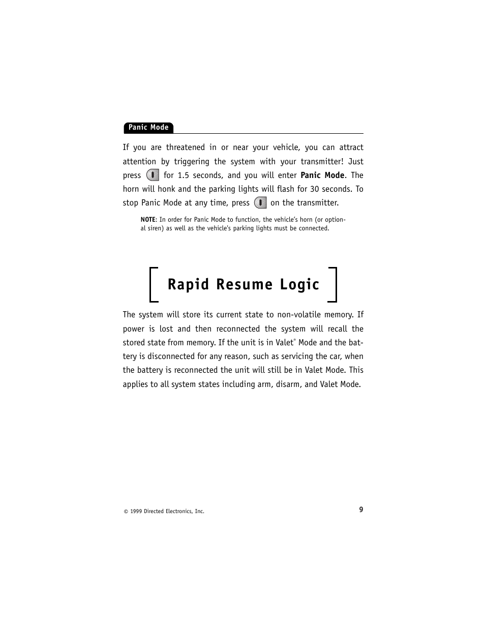 Rapid resume logic | Directed Electronics 3000ESP User Manual | Page 13 / 20