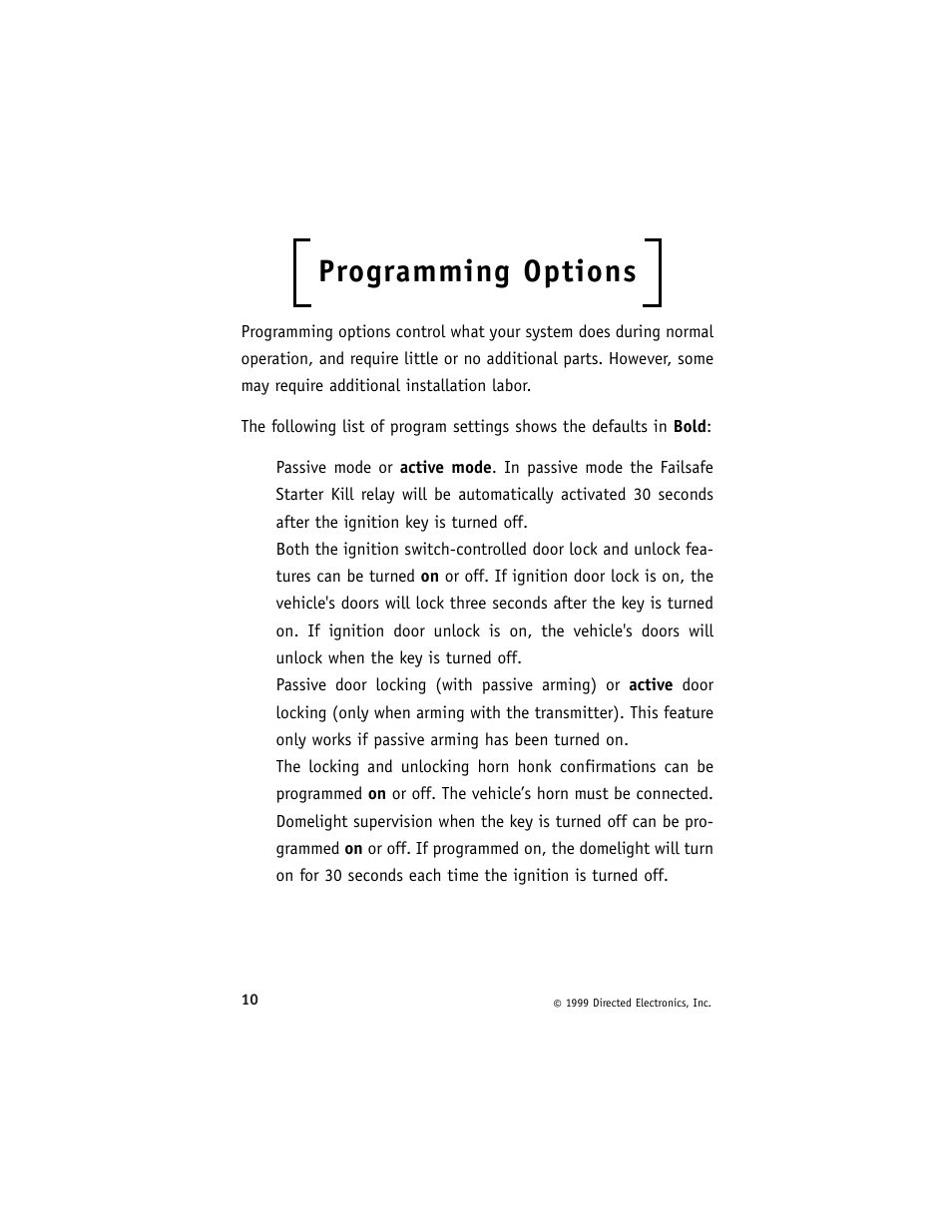 Programming options | Directed Electronics 3000ESP User Manual | Page 14 / 20