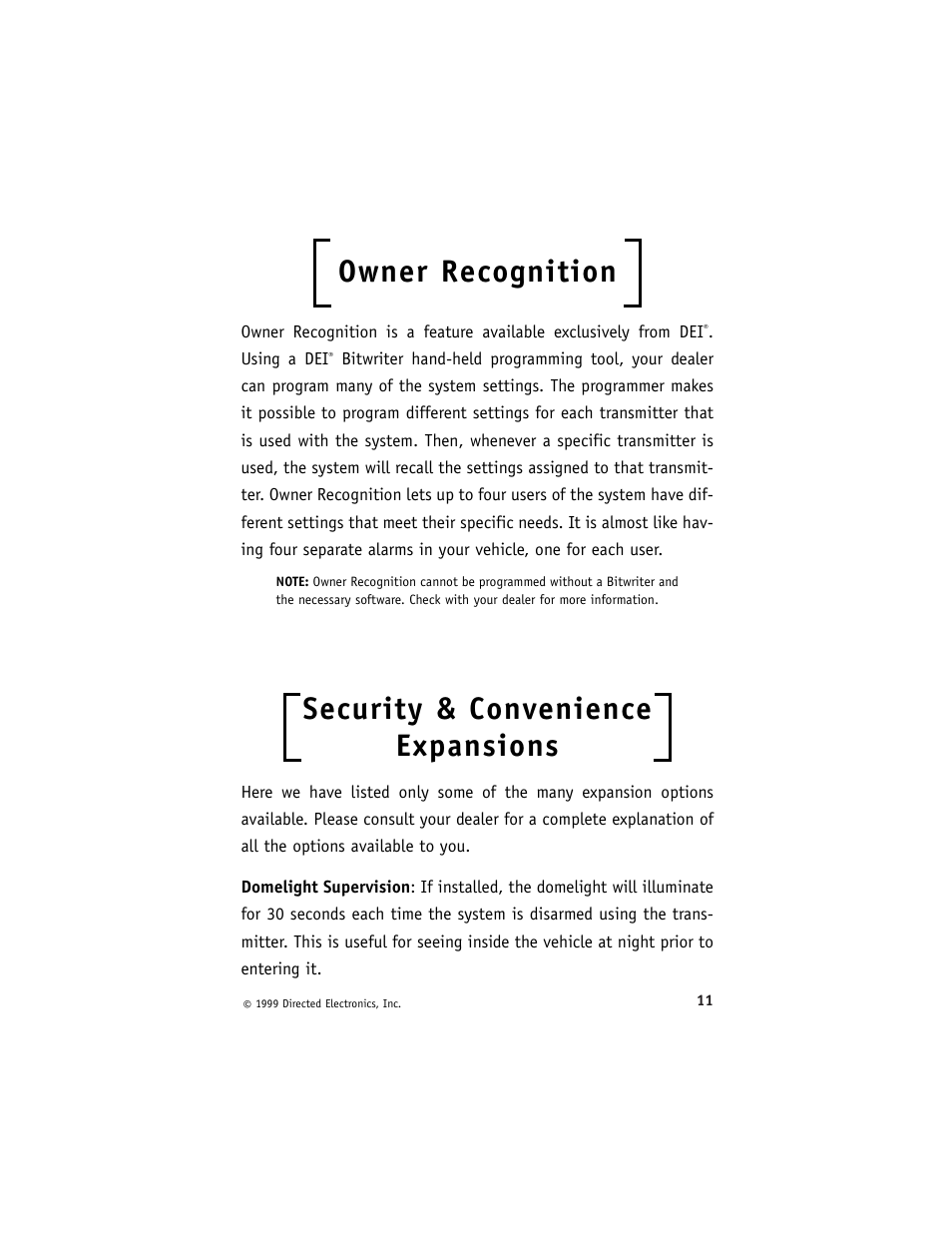 Owner recognition, Security & convenience expansions | Directed Electronics 3000ESP User Manual | Page 15 / 20