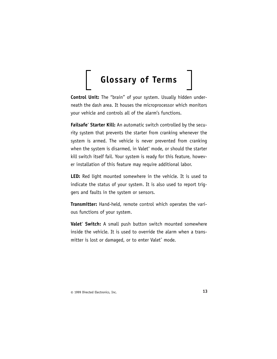 Glossary of terms | Directed Electronics 3000ESP User Manual | Page 17 / 20