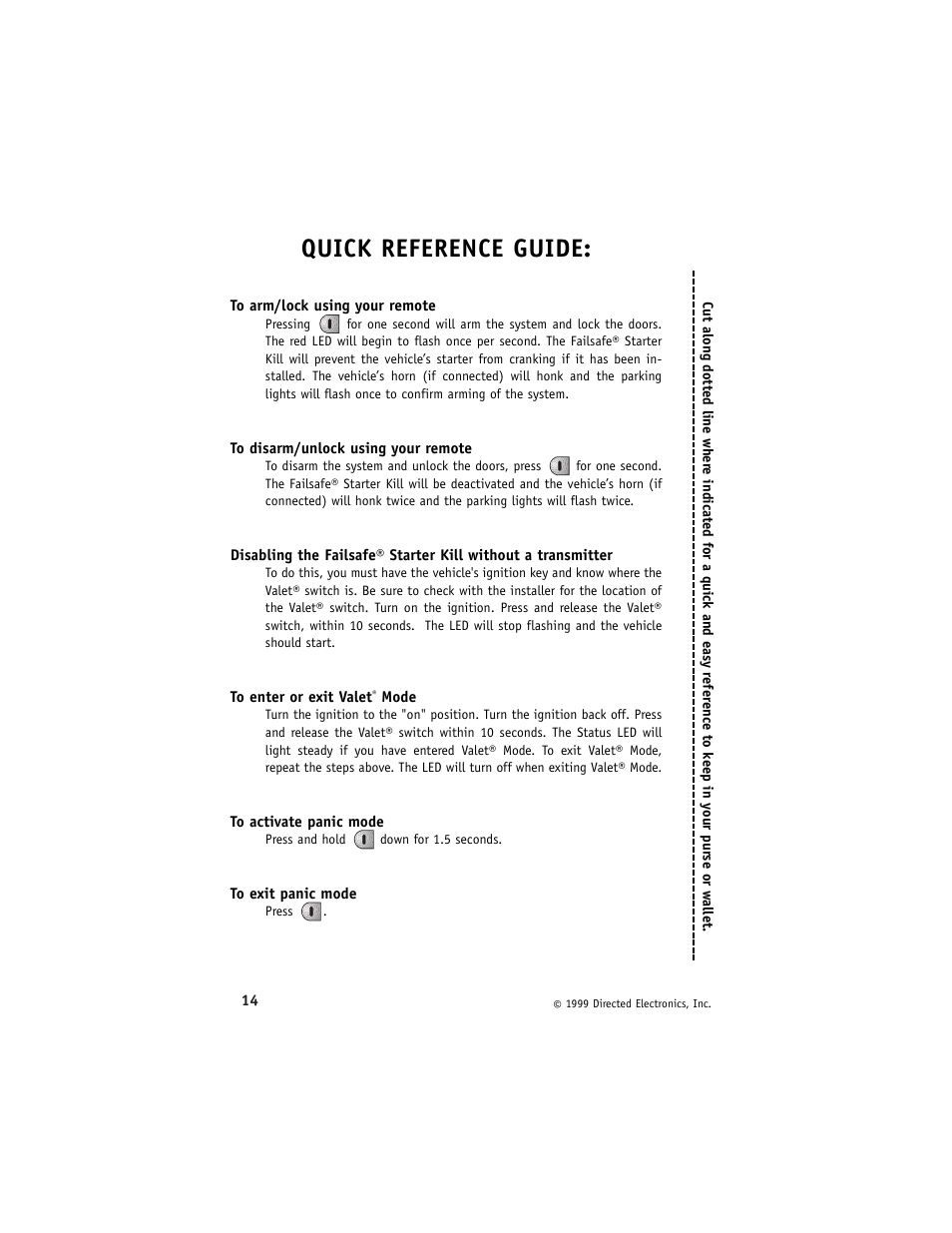 Quick reference guide | Directed Electronics 3000ESP User Manual | Page 18 / 20