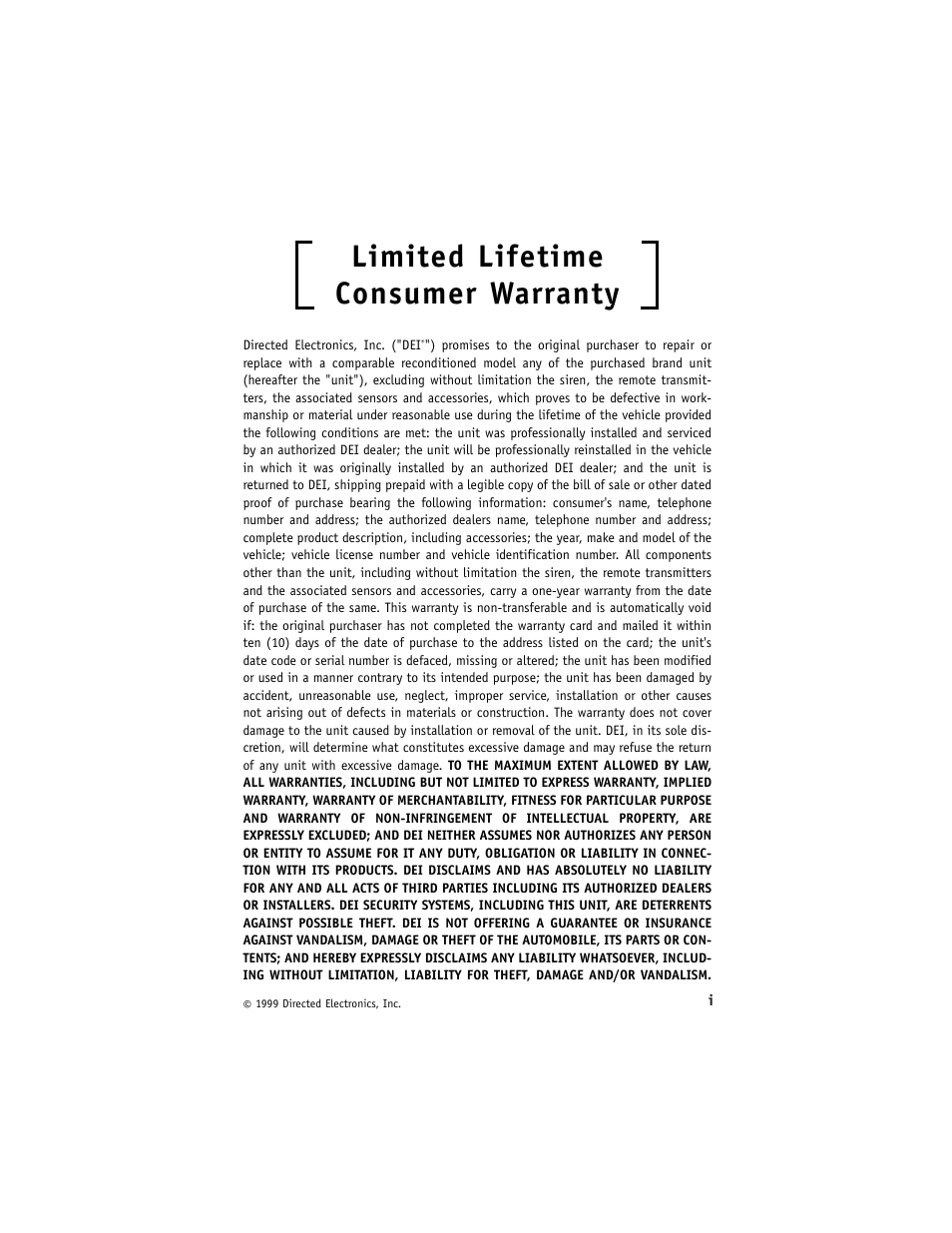 Limited lifetime consumer warranty | Directed Electronics 3000ESP User Manual | Page 3 / 20