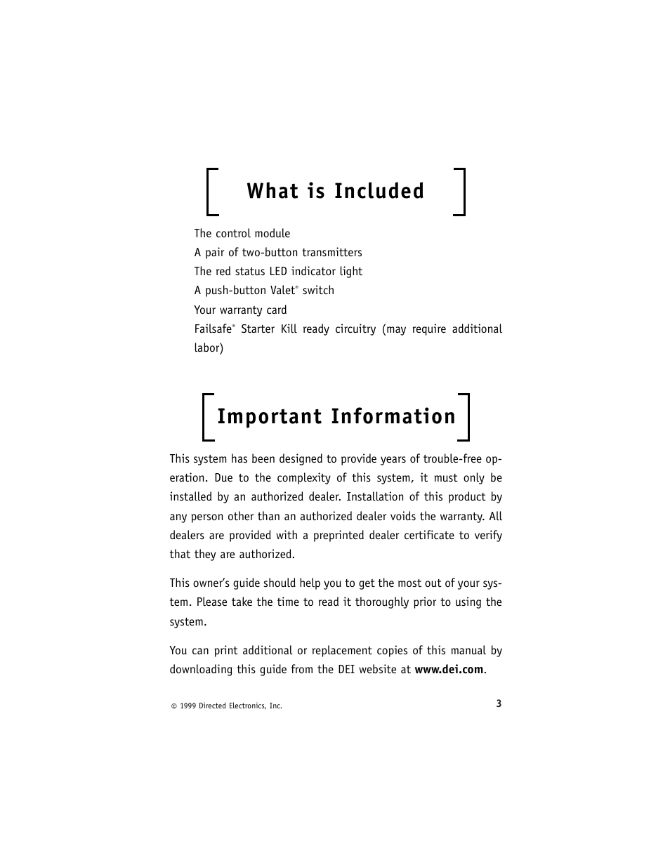 What is included, Important information | Directed Electronics 3000ESP User Manual | Page 7 / 20