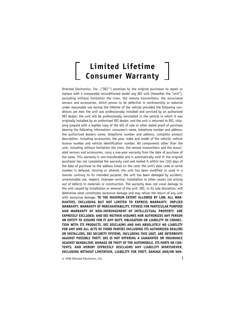 Limited lifetime consumer warranty | Directed Electronics 1500ESP User Manual | Page 2 / 37