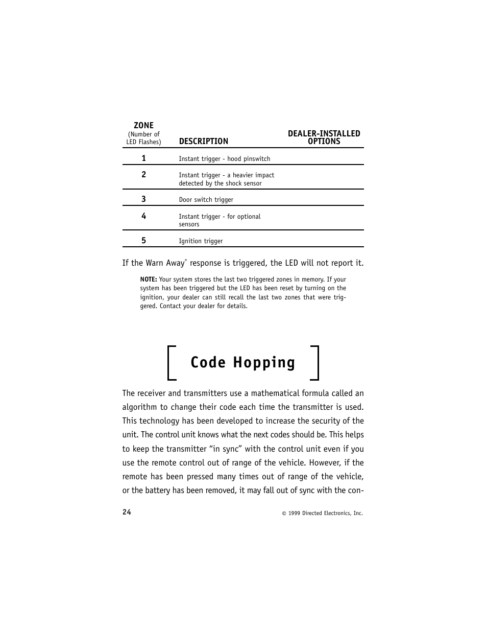 Code hopping | Directed Electronics 1500ESP User Manual | Page 27 / 37