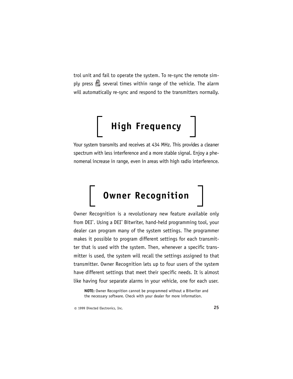 High frequency, Owner recognition | Directed Electronics 1500ESP User Manual | Page 28 / 37