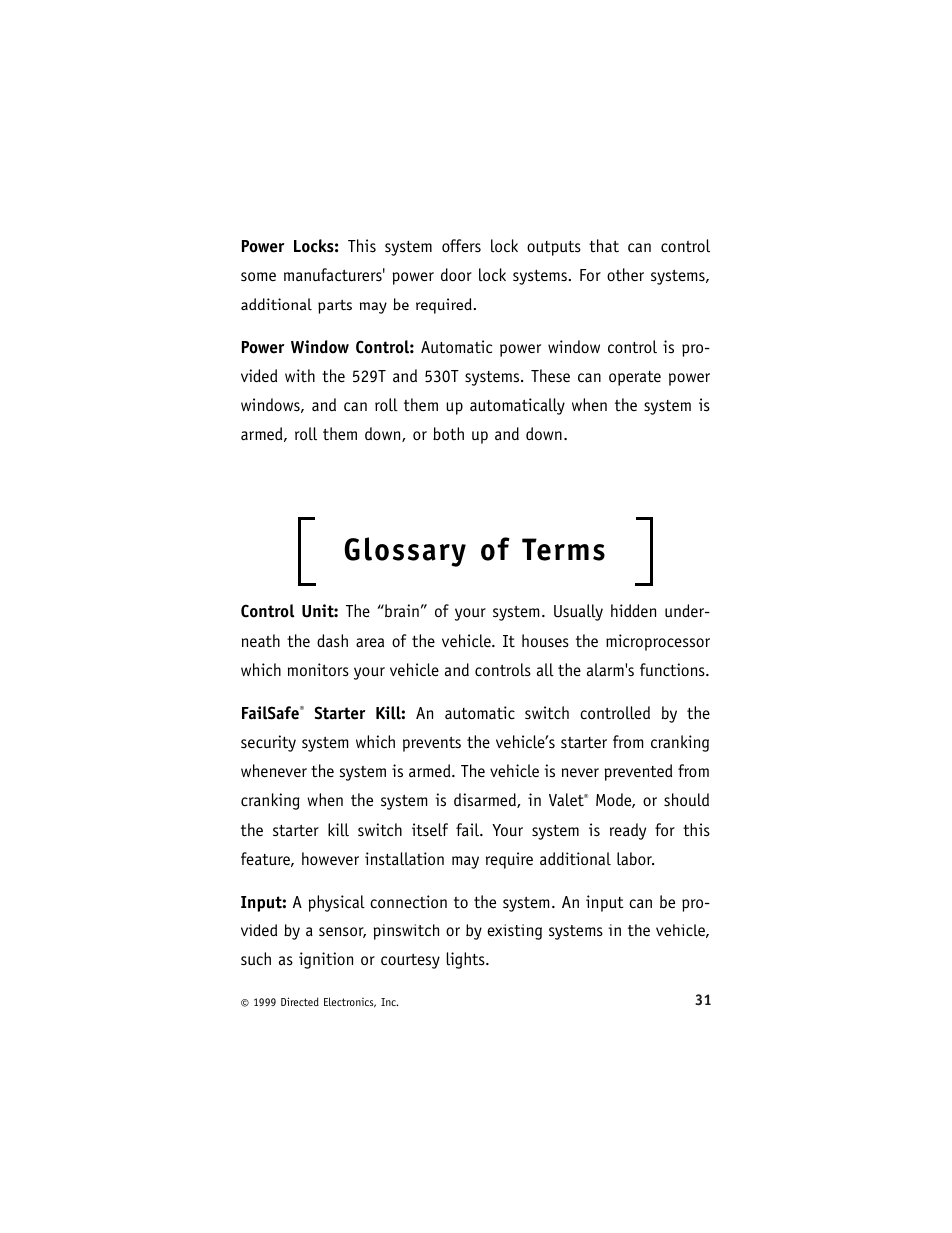 Glossary of terms | Directed Electronics 1500ESP User Manual | Page 34 / 37