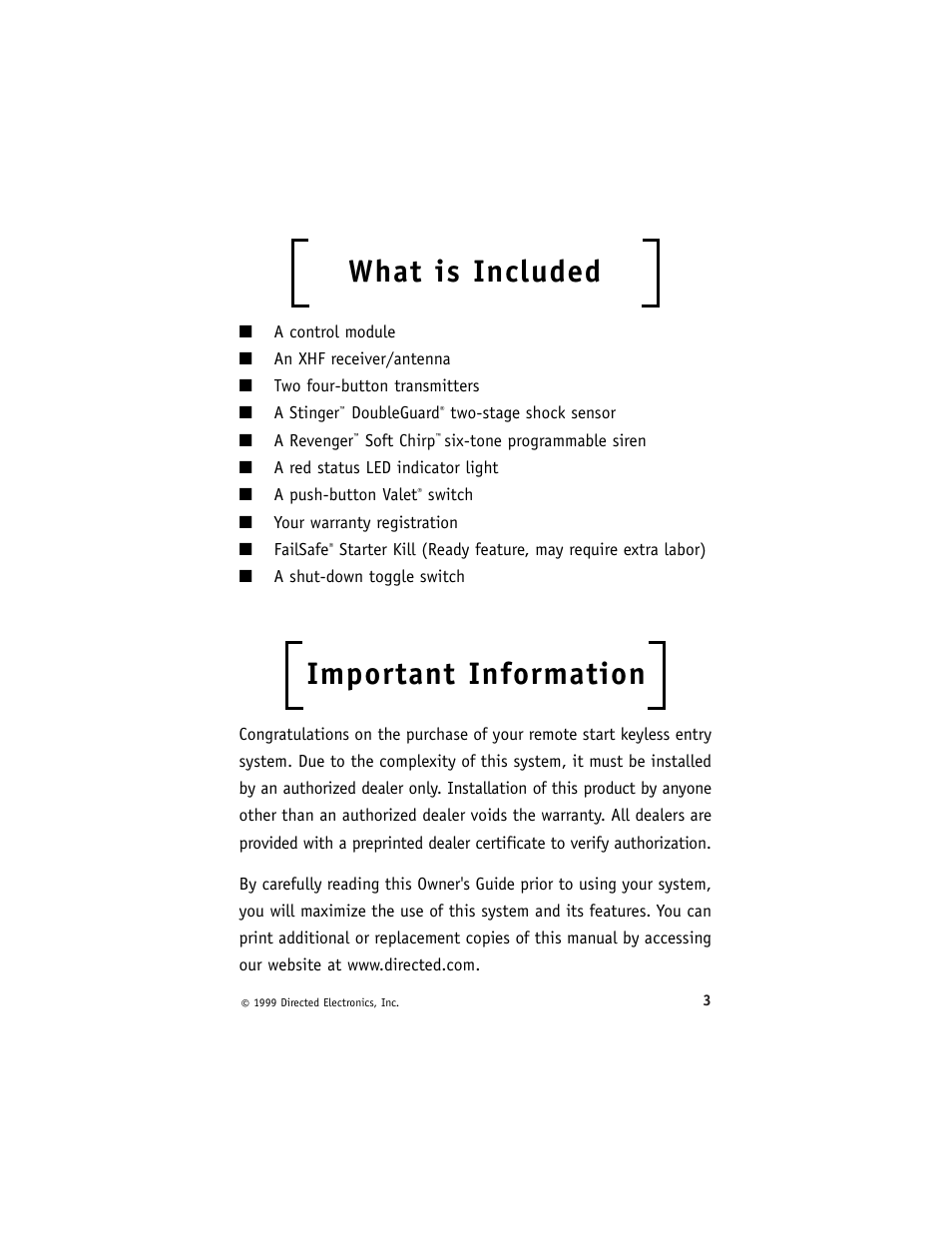 What is included, Important information | Directed Electronics 1500ESP User Manual | Page 6 / 37