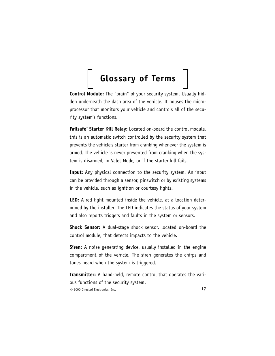 Glossary of terms | Directed Electronics 431R User Manual | Page 21 / 28