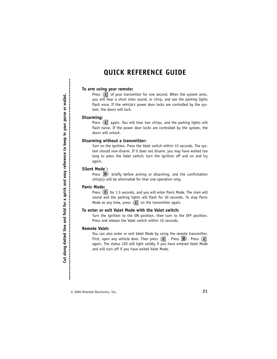 Quick reference guide | Directed Electronics 431R User Manual | Page 25 / 28