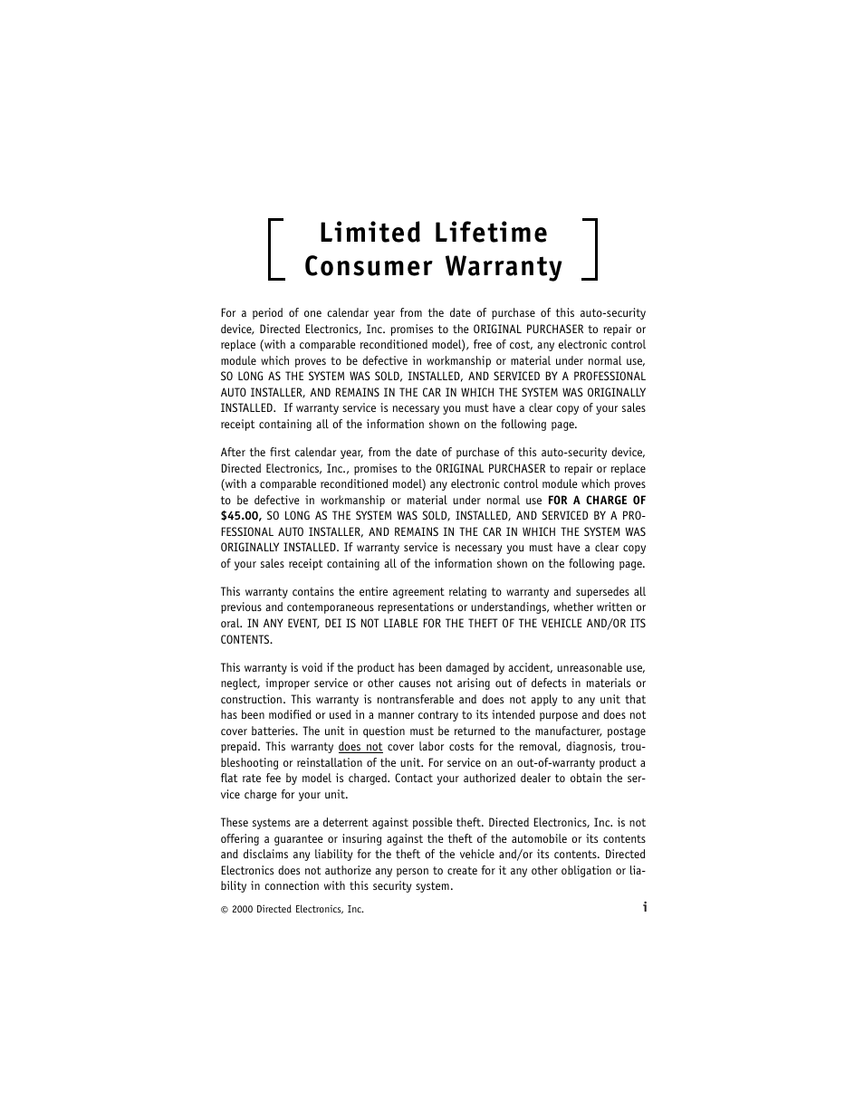 Limited lifetime consumer warranty | Directed Electronics 431R User Manual | Page 3 / 28