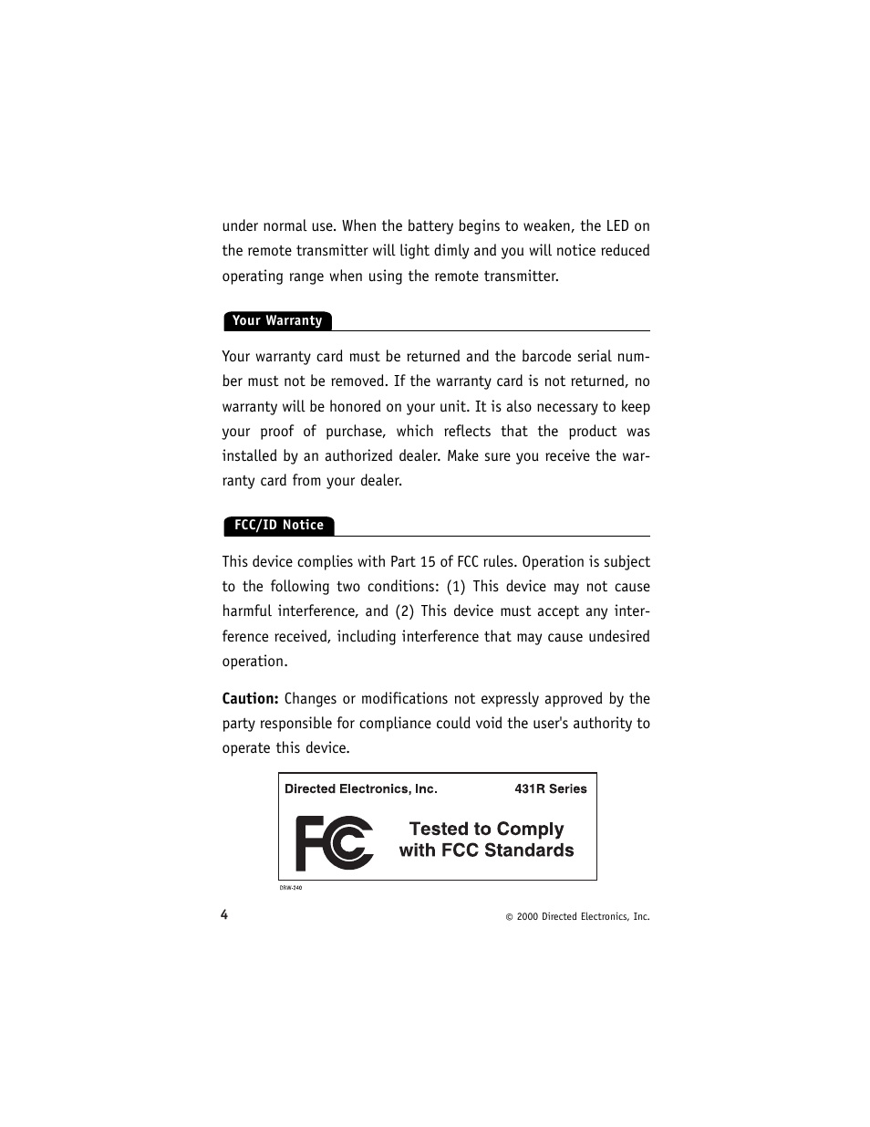 Directed Electronics 431R User Manual | Page 8 / 28