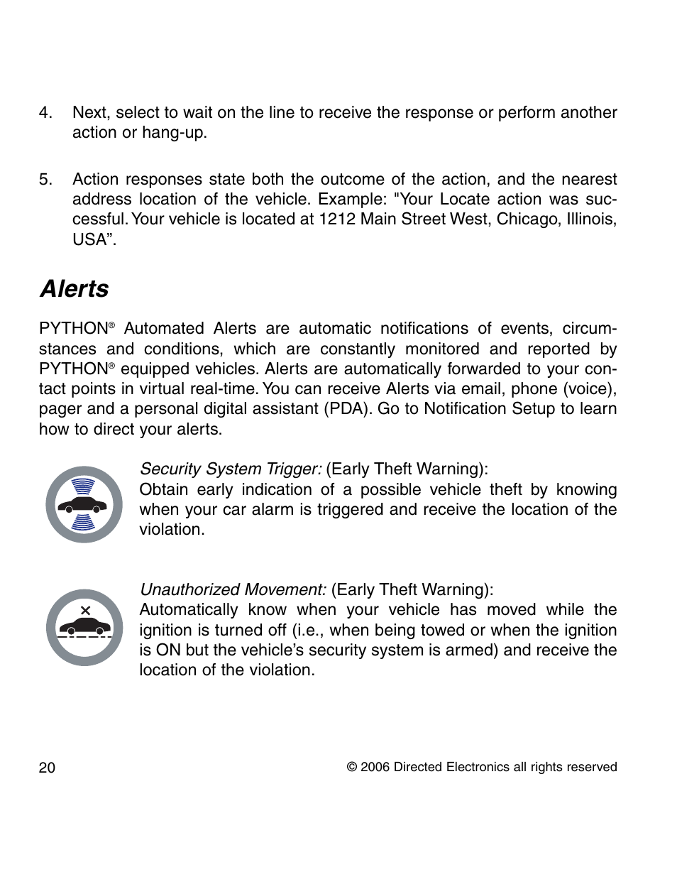 Alerts | Directed Electronics PYTHON 210P User Manual | Page 20 / 35
