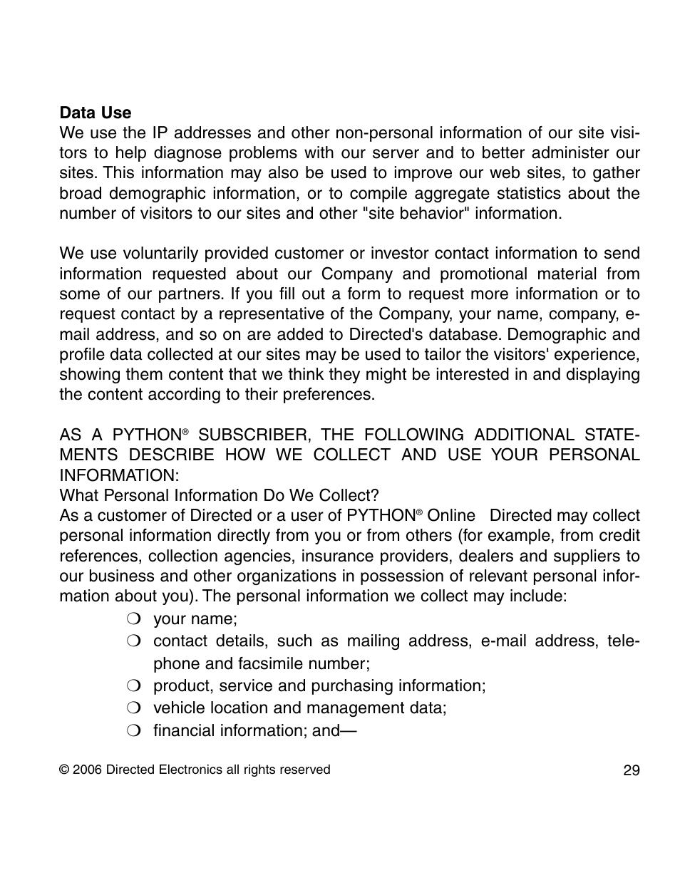 Directed Electronics PYTHON 210P User Manual | Page 29 / 35