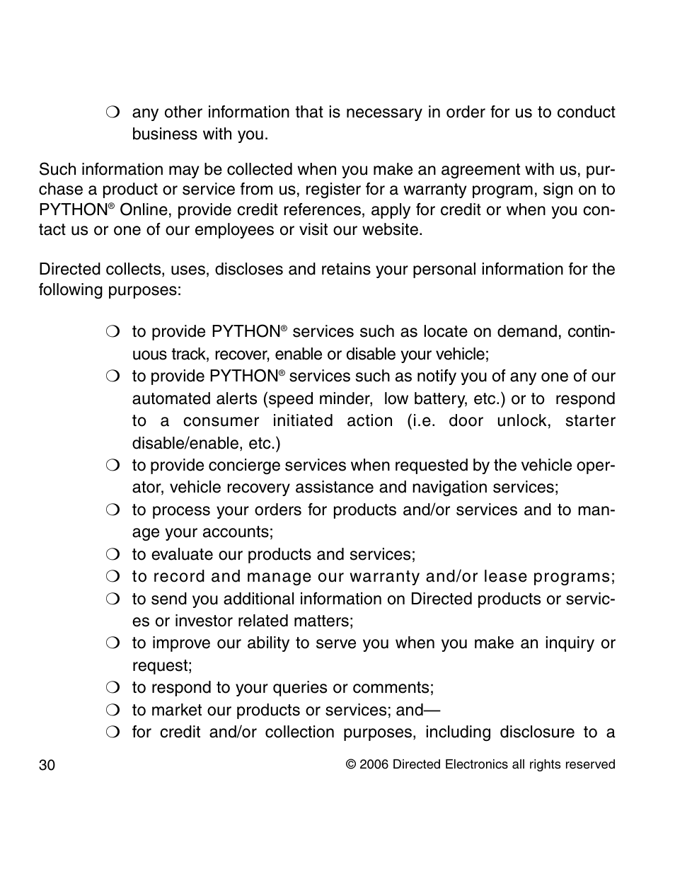 Directed Electronics PYTHON 210P User Manual | Page 30 / 35
