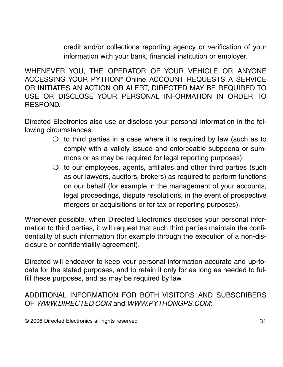 Directed Electronics PYTHON 210P User Manual | Page 31 / 35