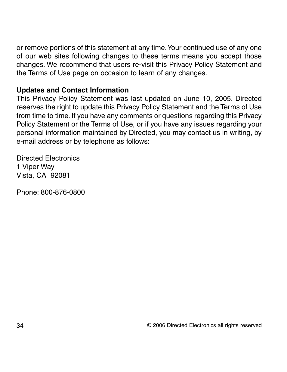 Directed Electronics PYTHON 210P User Manual | Page 34 / 35