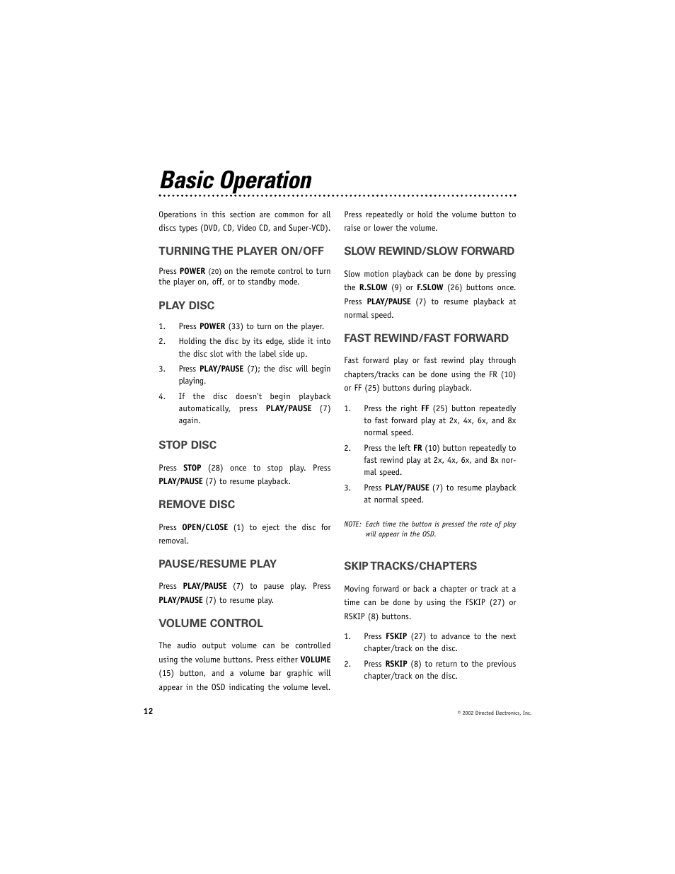 Basic operation | Directed Electronics DV2000 User Manual | Page 12 / 24