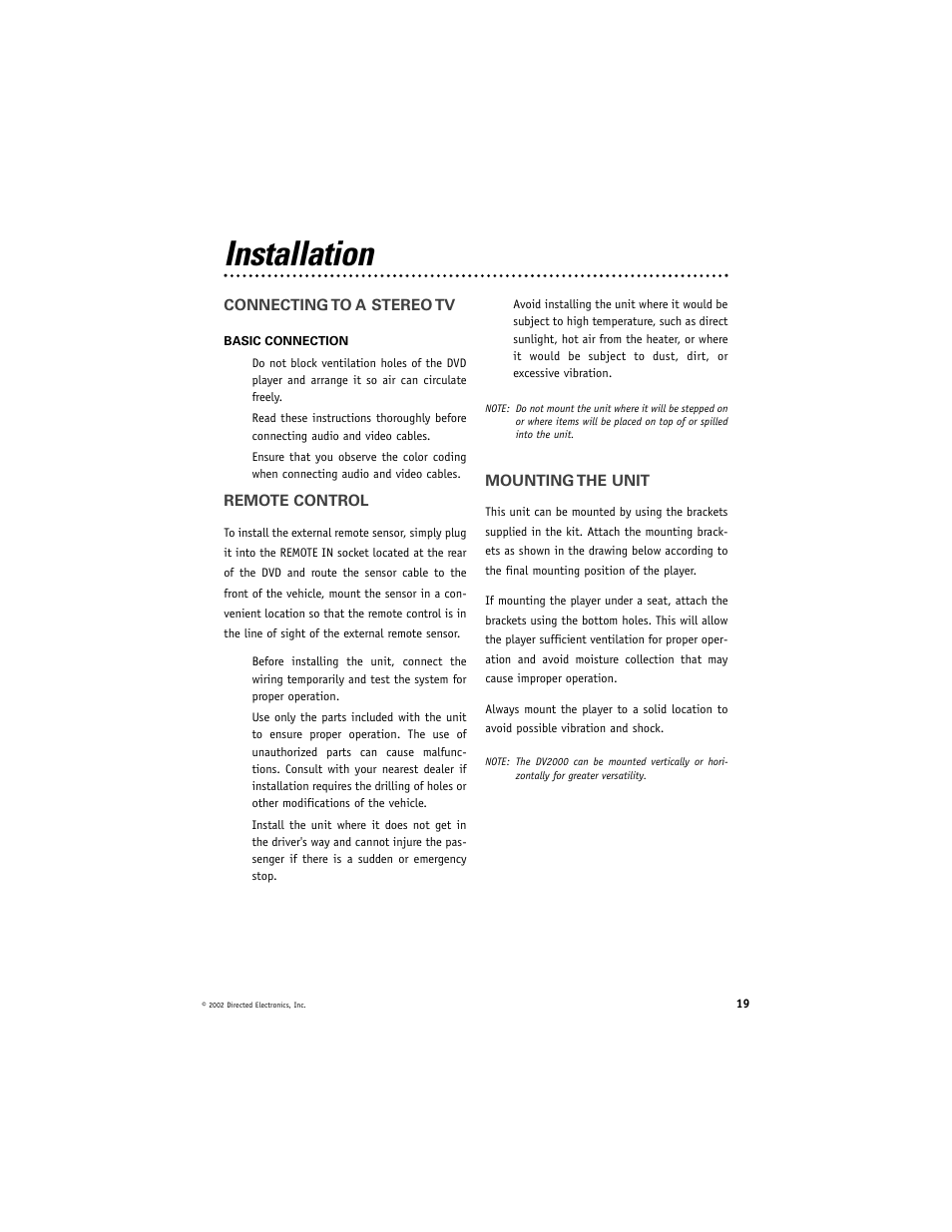 Installation | Directed Electronics DV2000 User Manual | Page 19 / 24