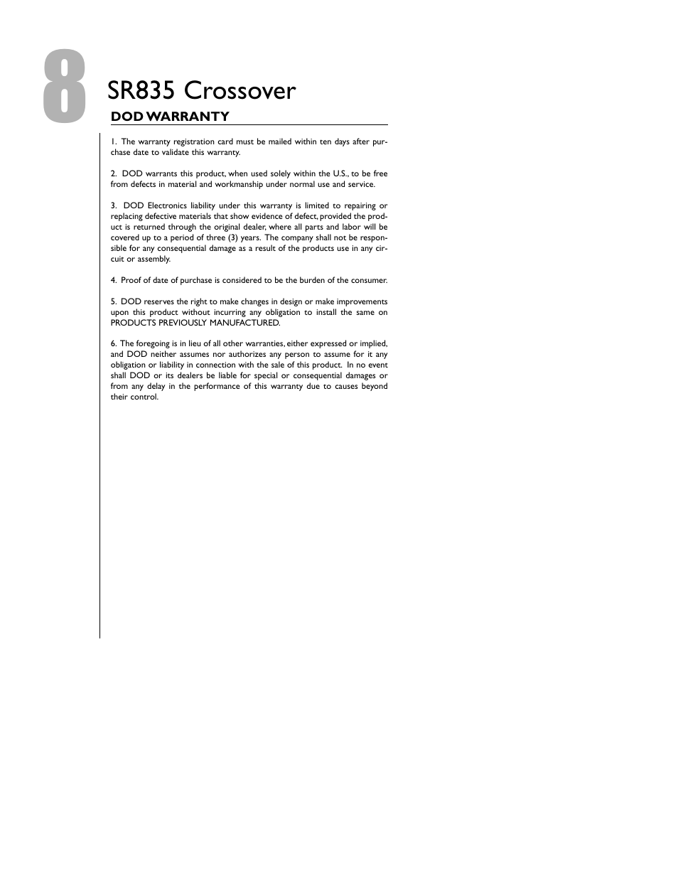 Sr835 crossover | DOD SR835 User Manual | Page 10 / 12