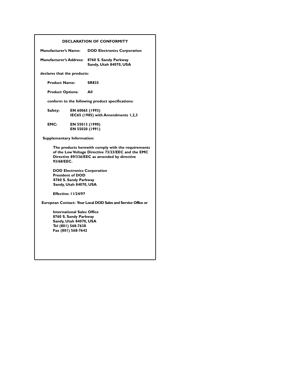 DOD SR835 User Manual | Page 11 / 12