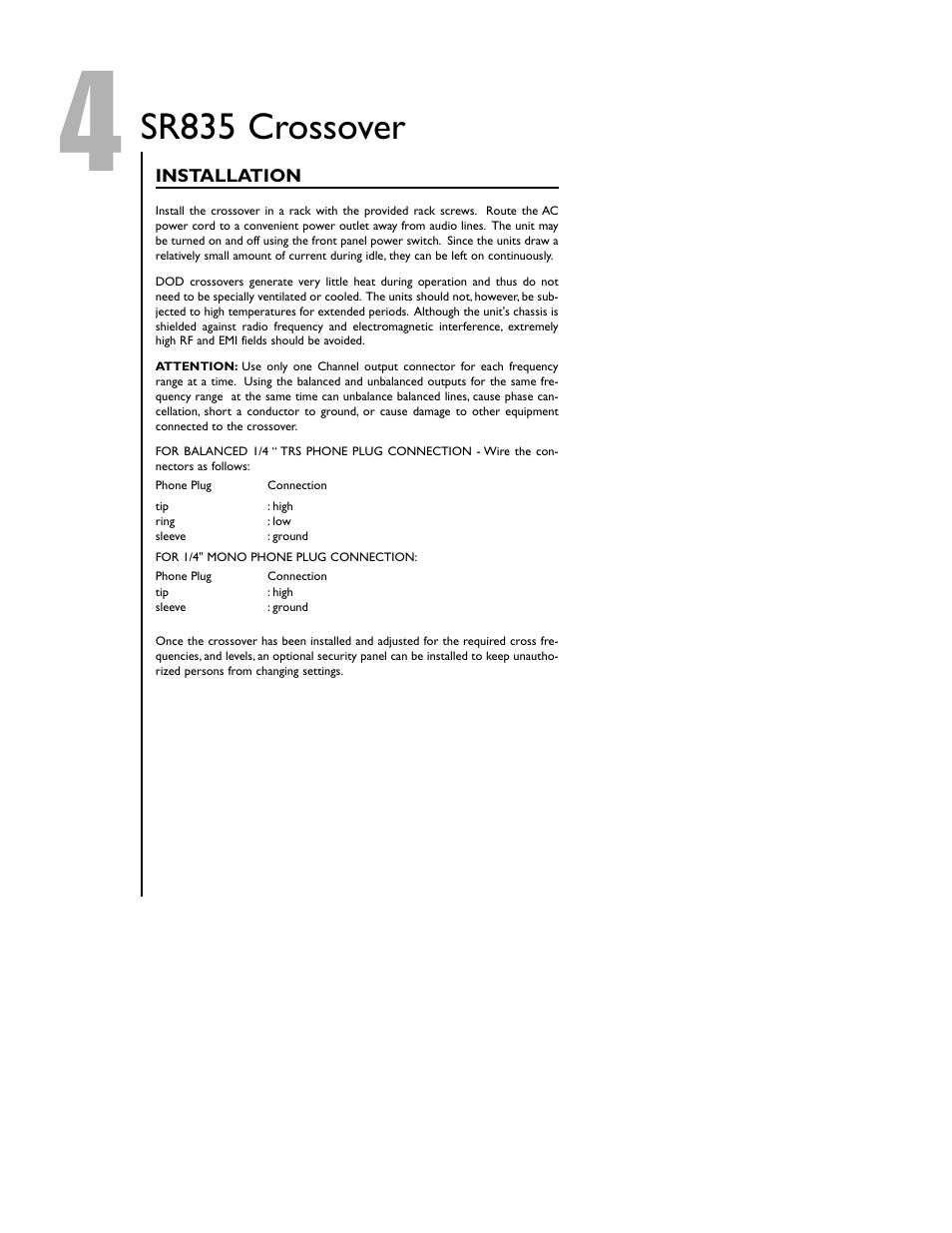 Sr835 crossover | DOD SR835 User Manual | Page 6 / 12