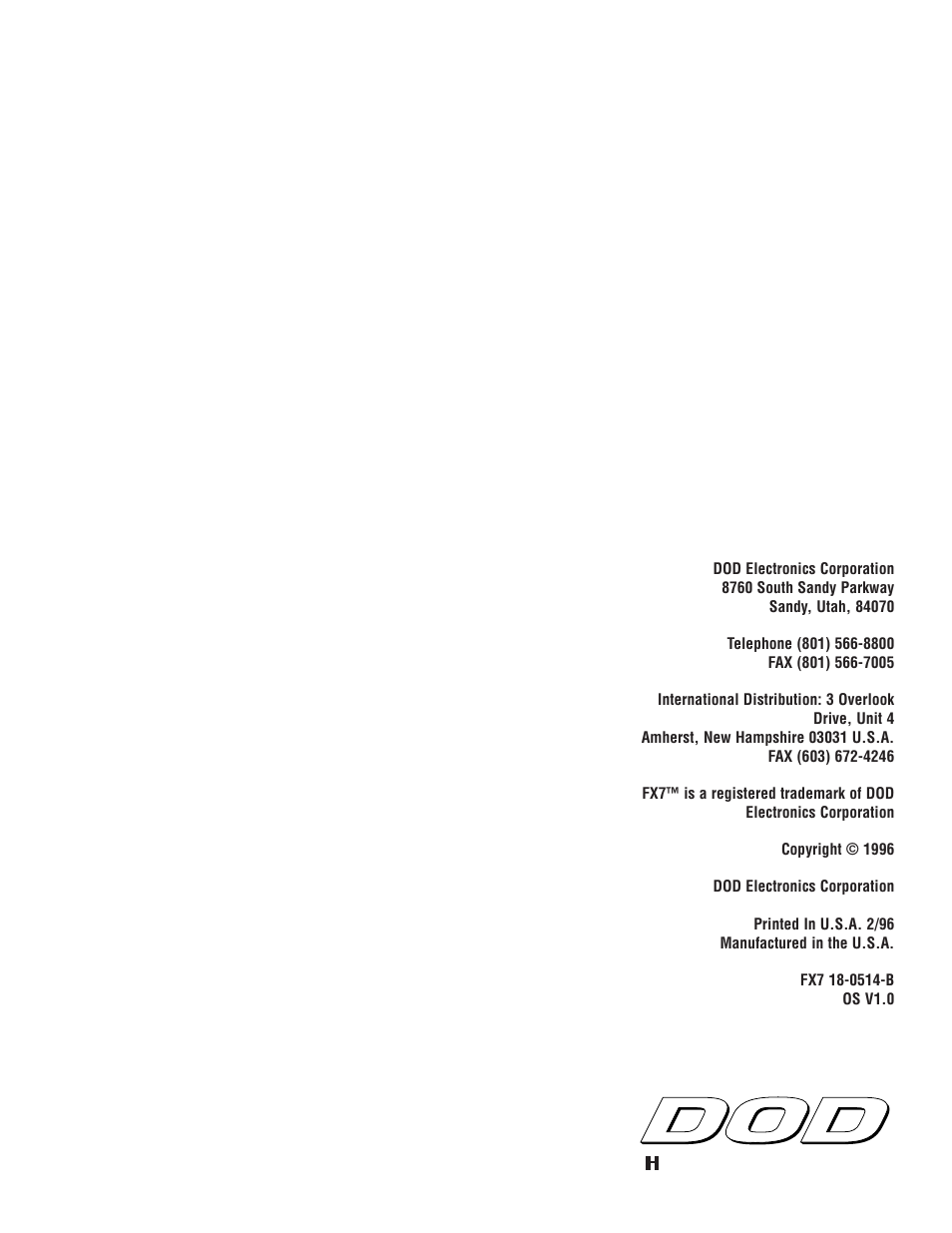 DOD FX7 User Manual | Page 18 / 18
