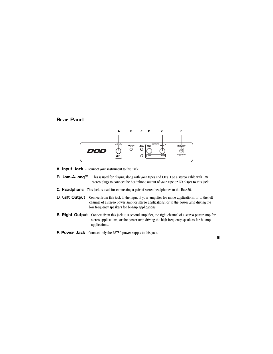 Rear panel | DOD Bass30 User Manual | Page 9 / 38